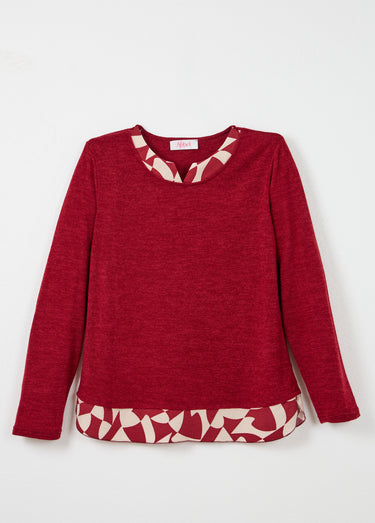 T-shirt chaud effet 2 en 1 manches longues Bordeaux