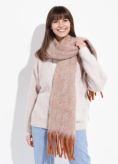 Echarpe douce avec franges contrastées Marron