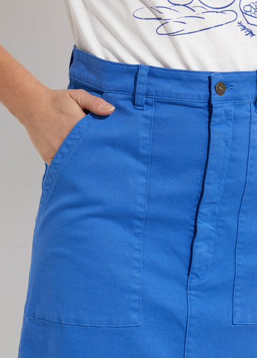 Jupe courte cargo coton stretch Bleu