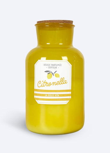 Bougie parfumée citronnelle, fiole 20cm Jaune