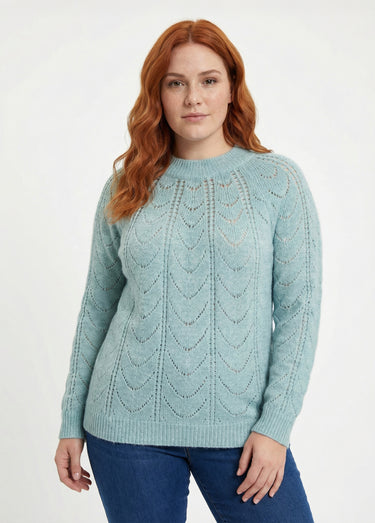 Pull maille chinée ajourée col rond Aqua