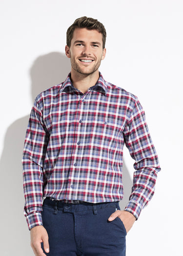 Chemise flanelle extensible carreaux manches longues Bordeaux