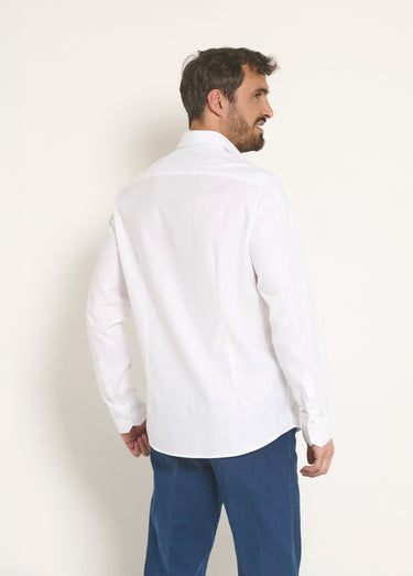 Chemise coton chic col semi italien Blanc