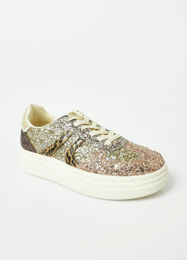 Baskets pailletées avec semelle compensée Leopard