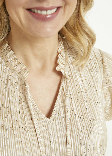T-shirt long imprimé doré manches courtes Beige