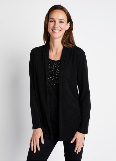 T-shirt tunique 2 en 1 strass manches longues Noir
