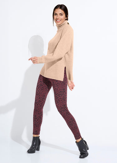 Pull col roulé manches longues descendues Uni Camel