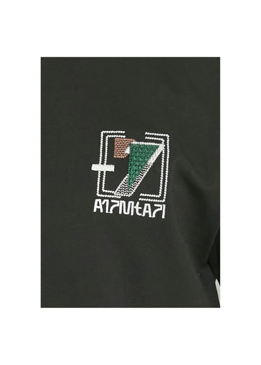 T-shirt coton épais, broderie graphique Noir