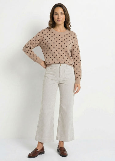 Pull à pois col rond, maille jacquard Taupe