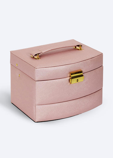 Boîte à bijoux simili cuir 3 niveaux Rose