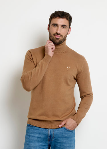 Pull col roulé chiné fine jauge Camel