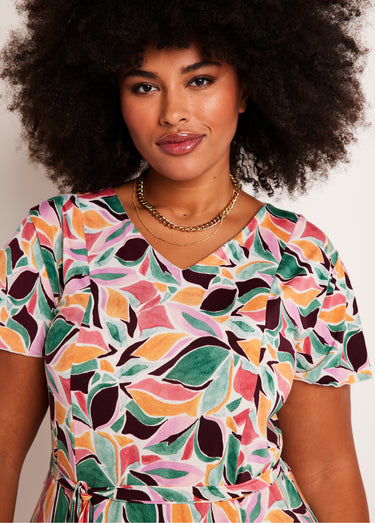 Robe droite courte imprimée Vert/Rose