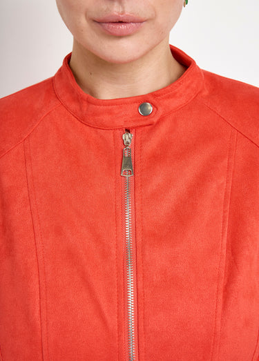 Blouson motard en suédine col montant Coquelicot