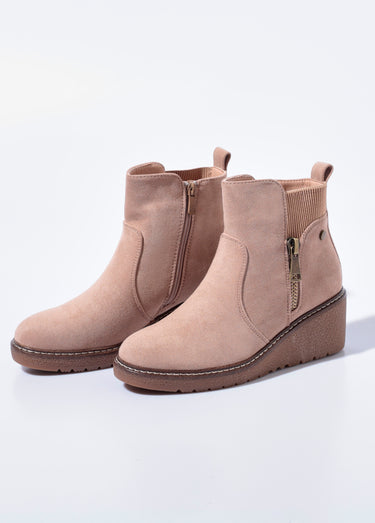 Boots semelle compensée avec zip déco Beige
