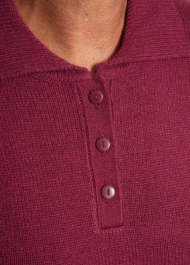 Pull col polo maille épaisse Prune