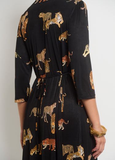 Robe fluide imprimé animalier col V Noir Imprime