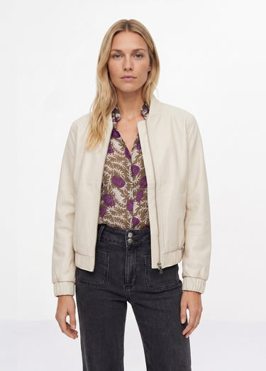 Blouson simili cuir, taille élastiquée Ecru