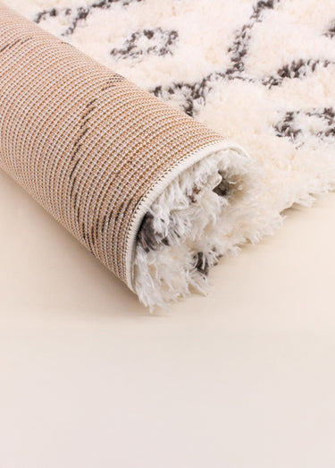 Tapis mèches hautes losanges, 110x60cm Blanc / Noir