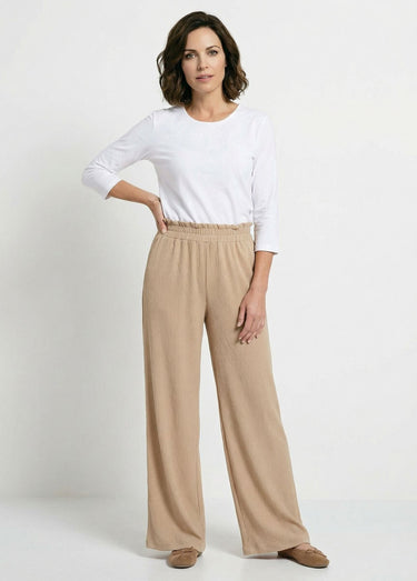 Pantalon vert large taille élastiquée maille relief Beige