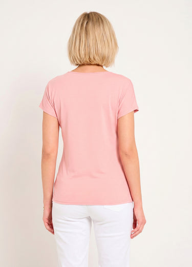 T-shirt court extensible dentelle Rose
