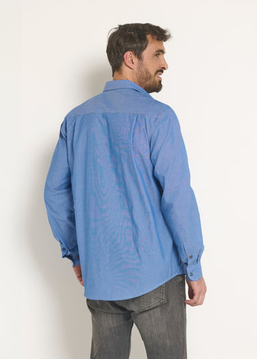 Chemise coton en chambray imprimé Bleu
