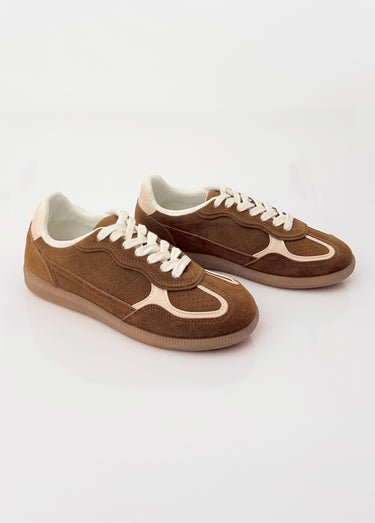 Sneakers simili cuir lisse et suédé Camel