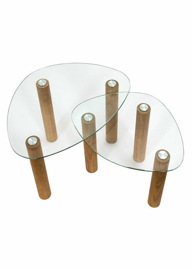 Tables gigognes plateau galet en verre Marron