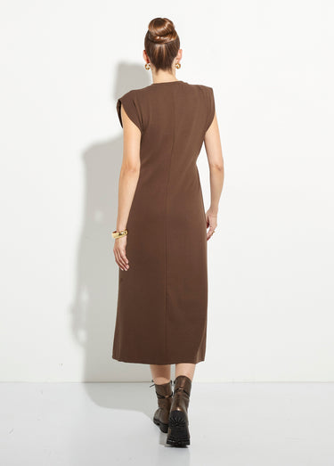 Robe T-shirt longue unie col rond Marron