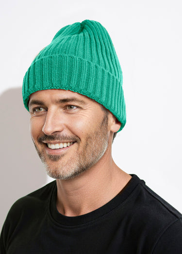 Bonnet en maille cotelée à revers Vert