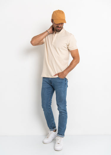 Polo manches courtes avec col mao Beige