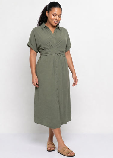 Robe chemisier avec ceinture fantaisie Kaki