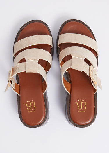 Mules plateforme 3 brides suédine Beige