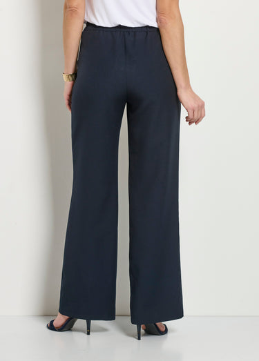Pantalon large uni taille semi-élastiquée Marine