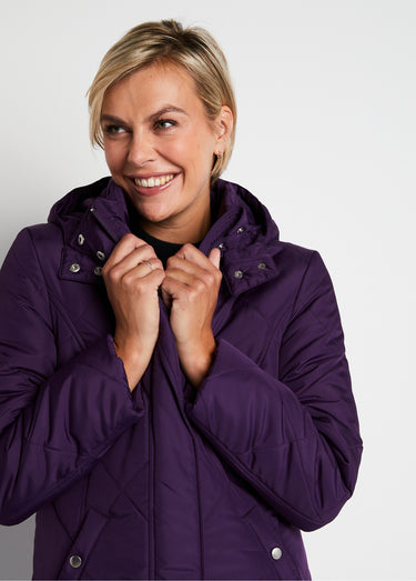 Manteau hiver long matelassé à capuche Quetsche