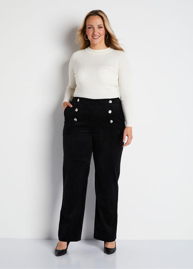 Pantalon large velours milleraies effet pont Noir