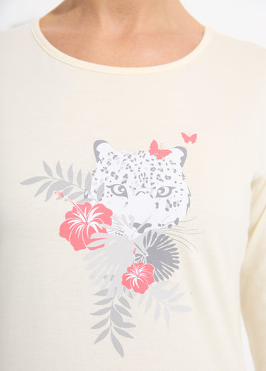 Pyjama jersey coton imprimé léopard Ivoire