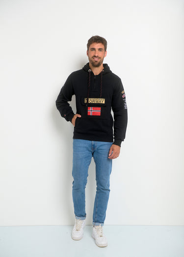 Sweat à capuche demi zip manches longues Noir
