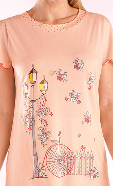 Pyjama court coton imprimé Rose Poudre