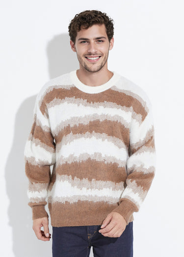 Pull épais avec laine, rayures fantaisie Camel