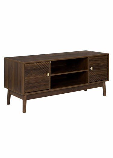 Meuble TV 2 portes en bois foncé rainuré Marron