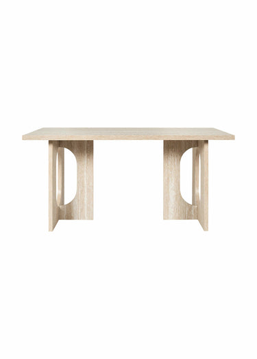 Table à manger design, effet pierre Blanc/Beige