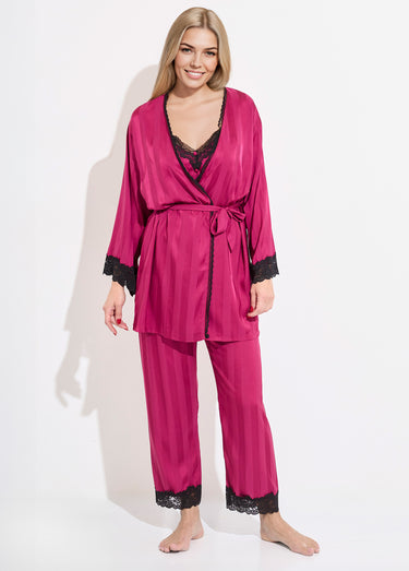 Pyjama long satin caraco + déshabillé Fuchsia