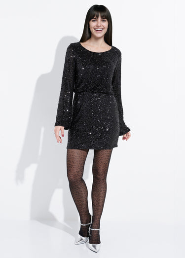 Robe courte à sequins manches évasées Noir