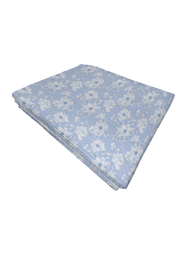Drap plat imprimé fleurs flanelle coton Bleu