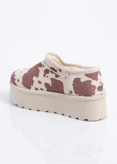 Low boots plateforme en suédine fourrées imprimé / Vache