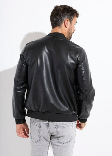 Blouson motard style teddy simili cuir Noir