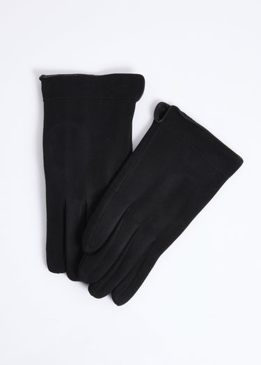 Gants en suédine, bord simili cuir Noir