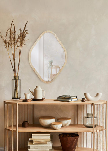 Miroir losange avec contour bois brut Naturel