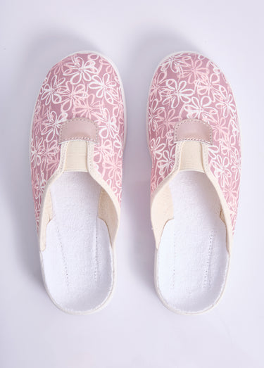 Chaussons mules grande largeur élastiqués Rose