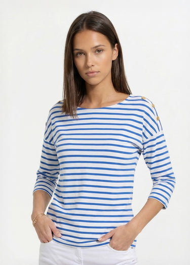 T-shirt marinière rayé manches 3/4 Blanc/Bleu